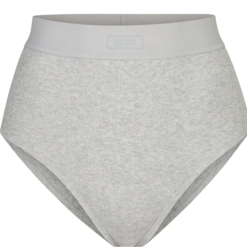 NWT Skims COTTON RIB HIGH WAIST BRIEF - Light Heather Grey - XXS